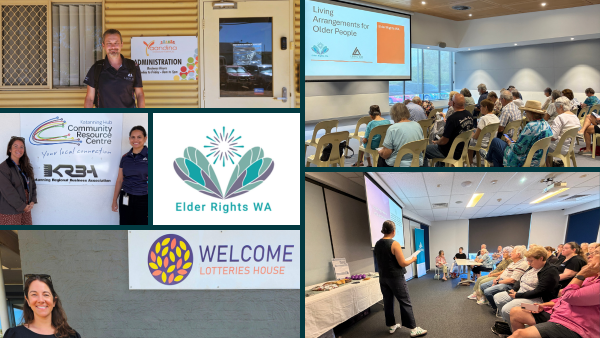 Photo collage of Elder Rights WA visiting regional venues
