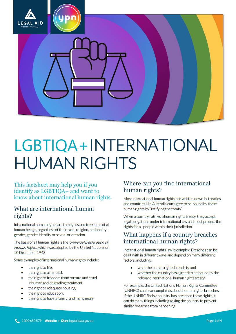 Cover of LGBTIQA+ factsheet on International Human Rights