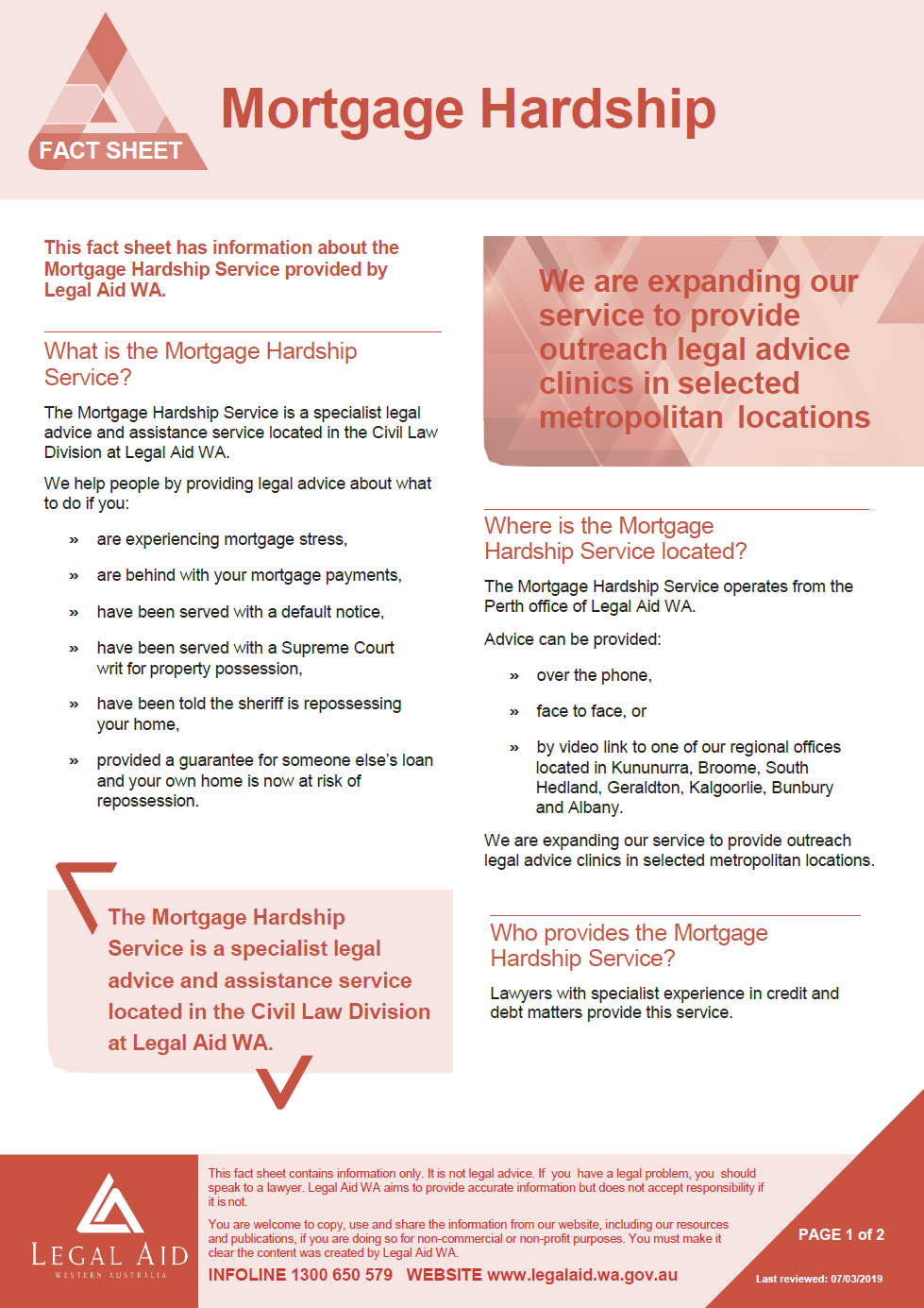 Thumbnail of Mortgage Hardship Service fact sheet