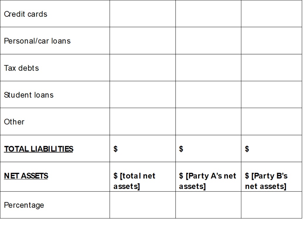 Asset and liability schedule