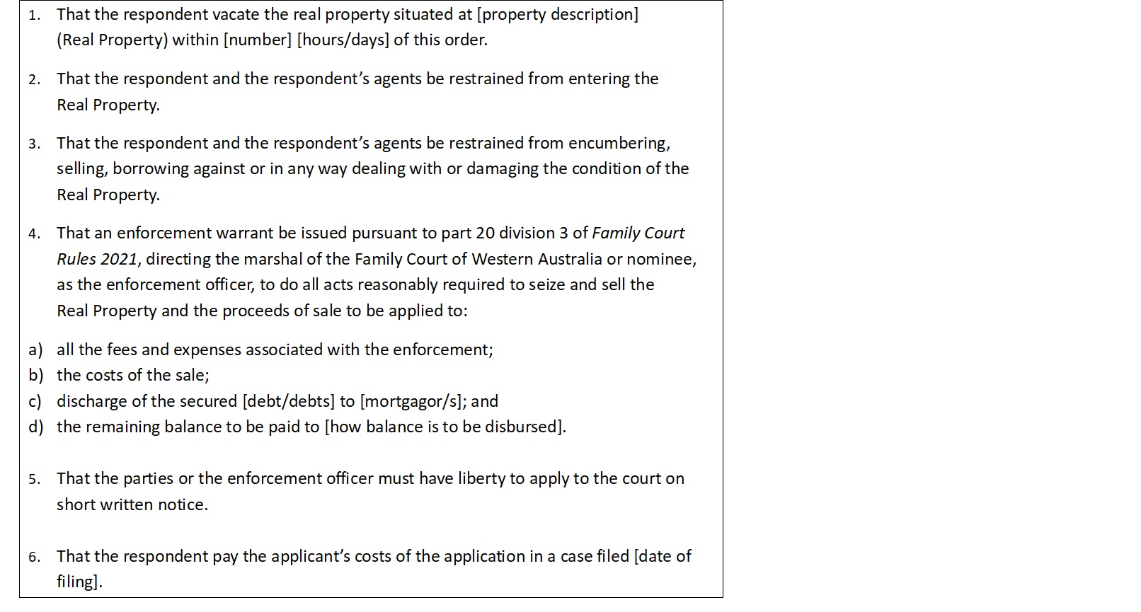 Precedent orders