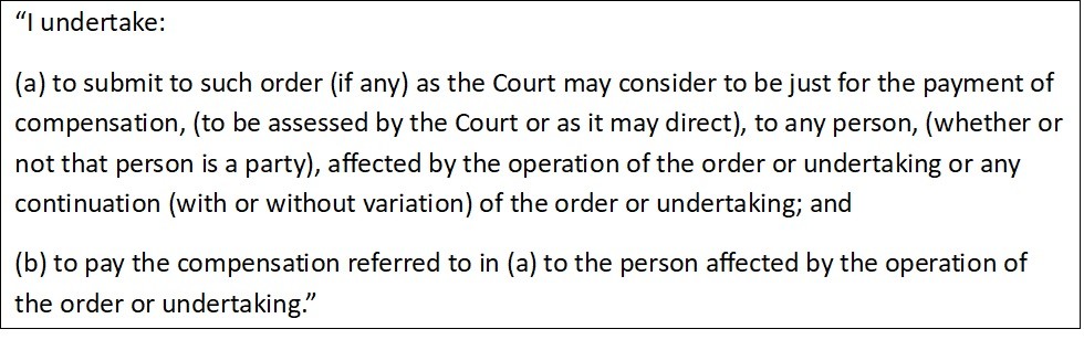 Undertaking as to damages