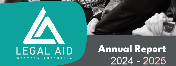 Cover to 2025 Annual report - photo of Legal Aid WA staff members sitting on steps out front of Perth office