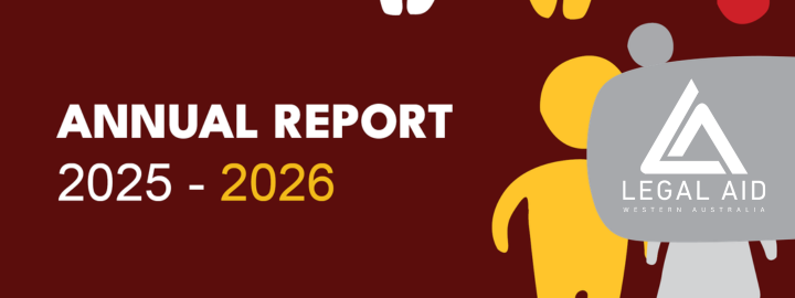 Cover to 2026 Annual Report using Blurred Borders figures behind Legal Aid WA logo